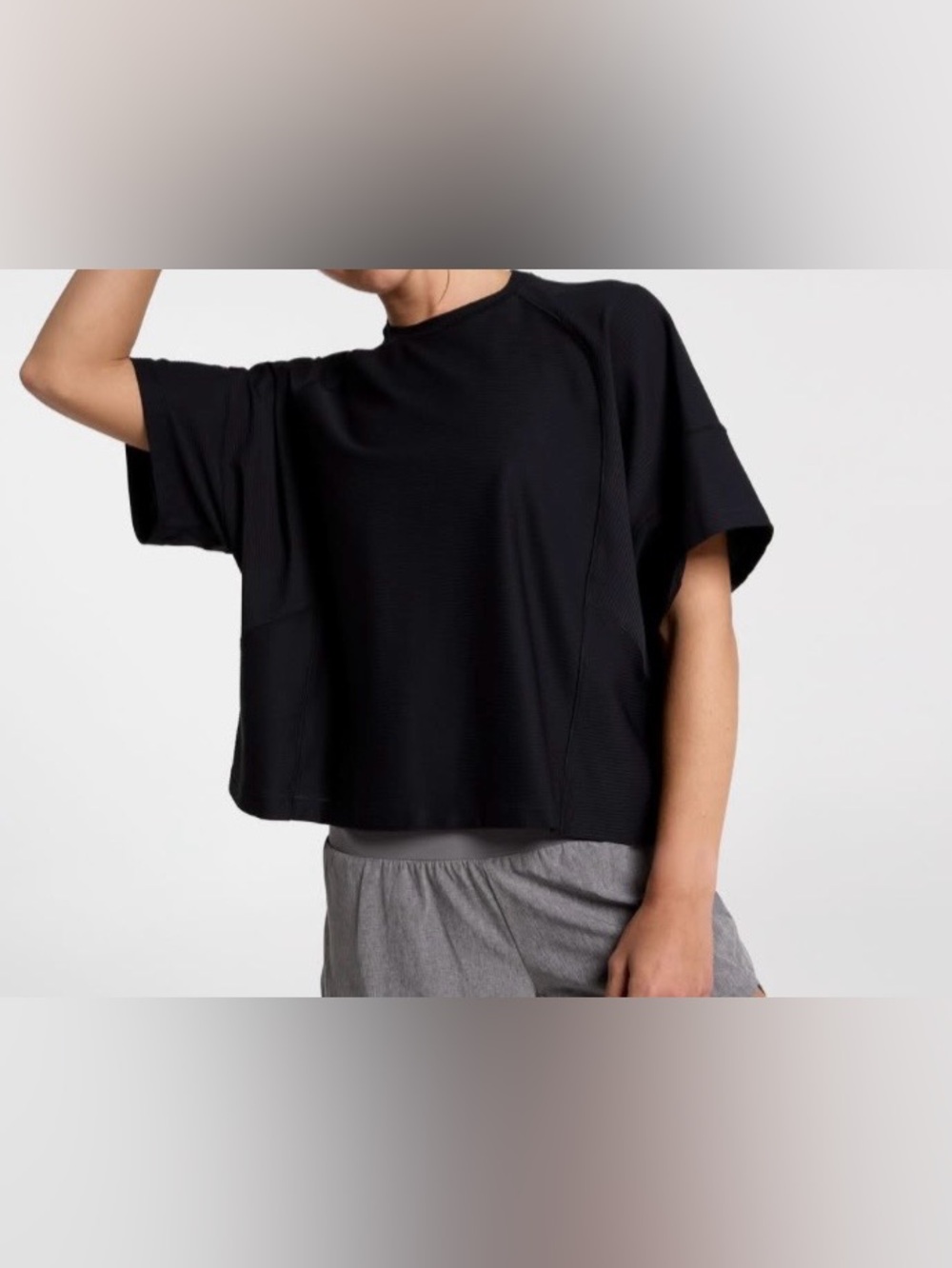 CALIA Relaxed Boxy Short-Sleeve Crew Top in Black sixe XL